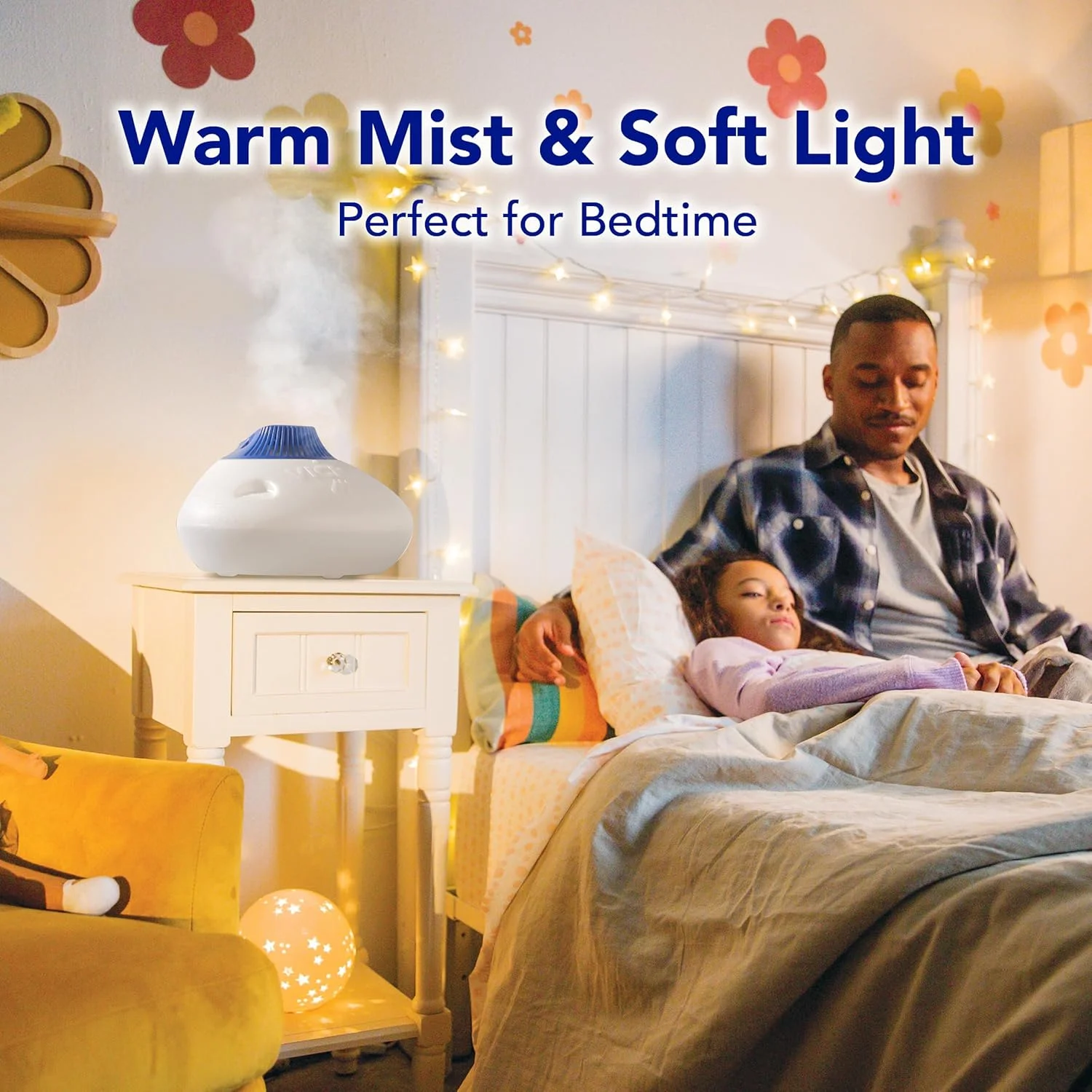 دستگاه بخور گرم Vicks، مناسب اتاق های کوچک تا متوسط، مخزن 5.7 لیتری - مرطوب کننده بخور گرم برای اتاق نوزاد و کودک با چراغ خواب، سازگار با Vicks VapoPads و VapoSteam