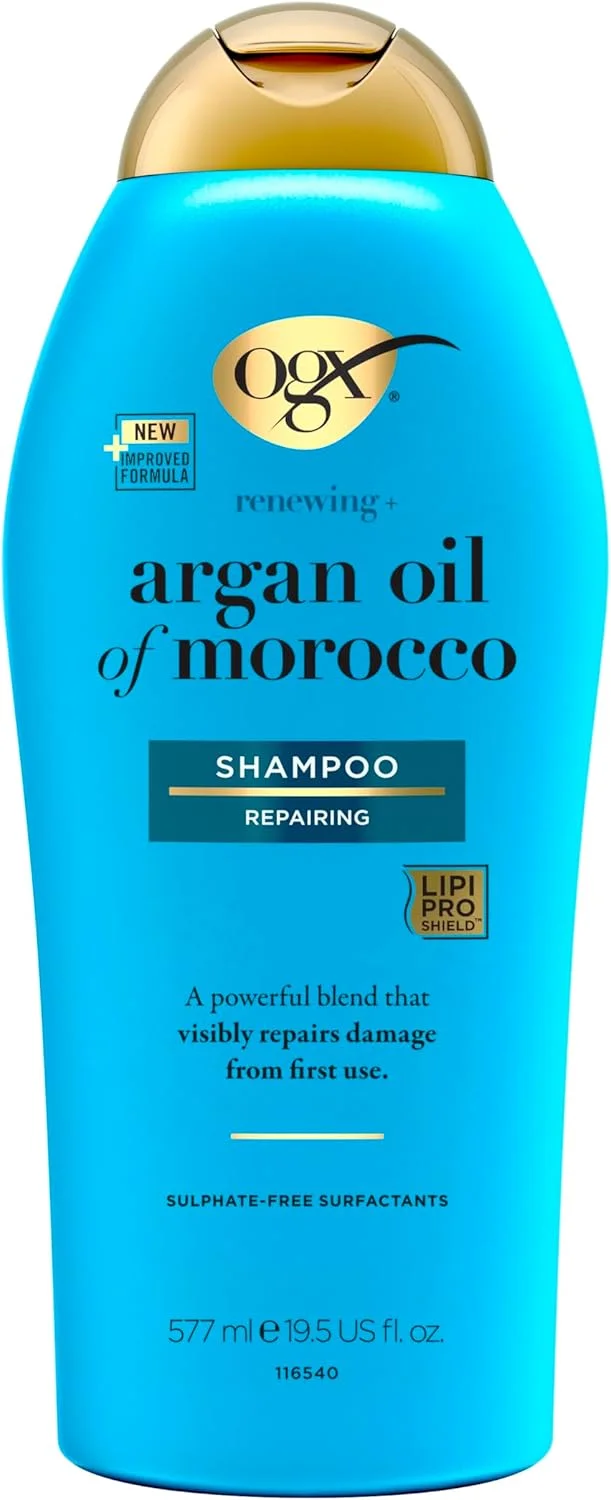 شامپو موی بدون سولفات روغن آرگان مراکشی ترمیم کننده او جی ایکس مناسب موهای خشک و آسیب دیده ۵۷۷ میلی لیتر، سایز خیلی بزرگ