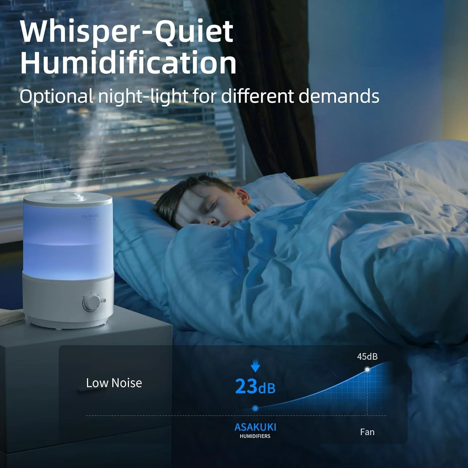 دستگاه بخور سرد ASAKUKI برای اتاق خواب، 3 لیتری با پر کردن از بالا، دستگاه بخور هوا با مه خنک برای اتاق نوزاد و گیاهان، پخش کننده روغن و چراغ خواب 3 در 1 بی صدا برای اتاق بزرگ، خاموش شدن خودکار، بدون BPA، 30 ساعت