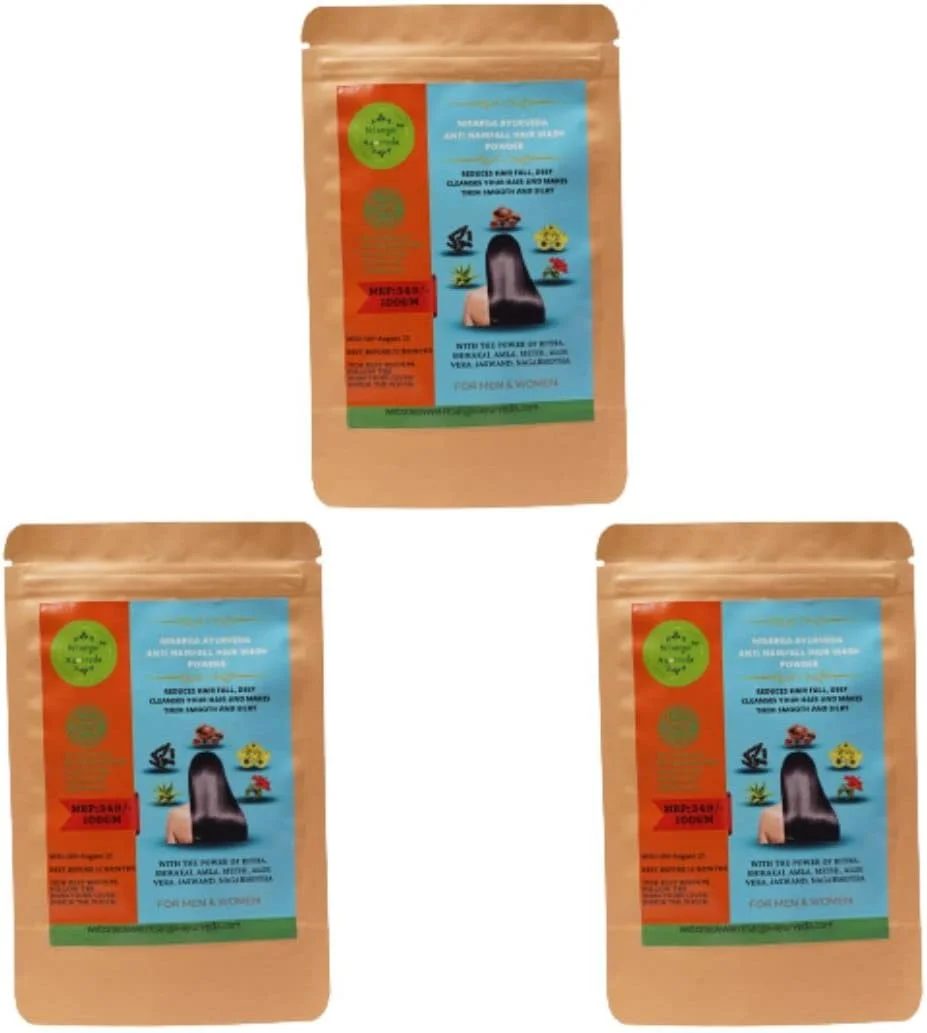 پودر شامپو آیورودا نیسارگا کاهش ریزش مو، ترمیم موهای آسیب دیده، صاف و ابریشمی کردن مو، پاکسازی عمیق 100 گرم - (بسته 3 عددی)