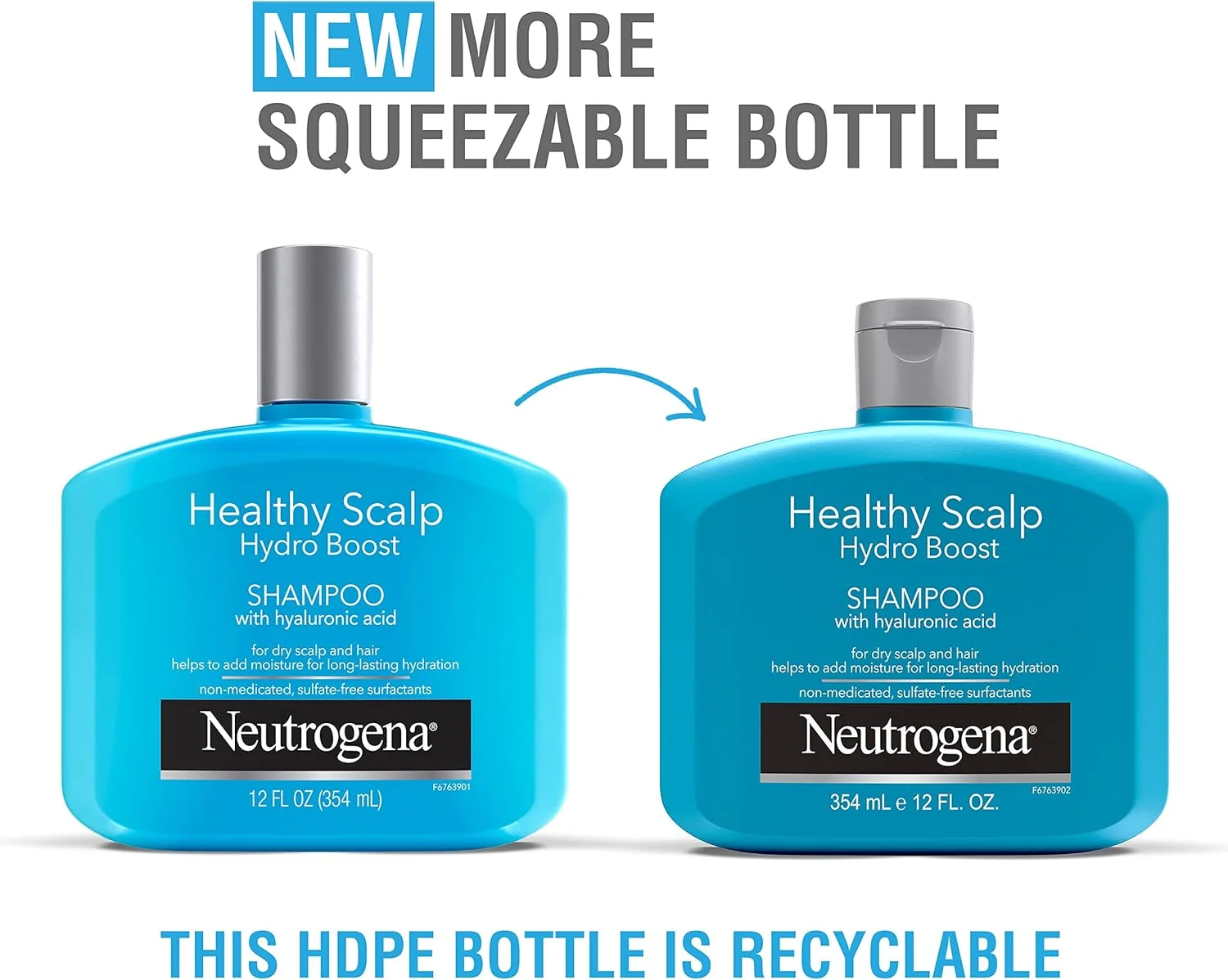 شامپو مرطوب کننده سر سالم نوتروژینا هیدرو بوست برای مو و پوست سر خشک، حاوی اسید هیالورونیک آبرسان، متعادل کننده pH، بدون پارابن و فتالات، محافظ رنگ مو، 355 میلی لیتر