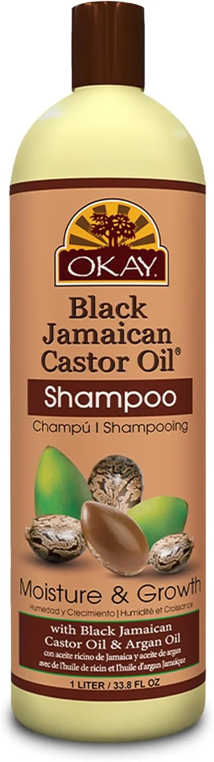 شامپو تقویت کننده و مرطوب کننده مو روغن کرچک سیاه جامائیکایی OKAY Pure Naturals، ۱ لیتر