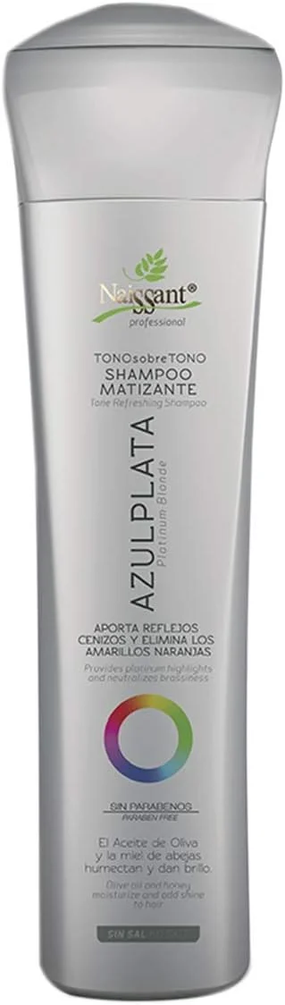 شامپو مو نقره ای بلوند خاکستری Naissant | از بین برنده زردی | خنثی کننده رنگ های زرد و نارنجی | فاقد پارابن، آمونیاک و سولفات | حاوی پرو ویتامین B5، روغن زیتون و عسل (آزول پلاتا) 300 میلی لیتر