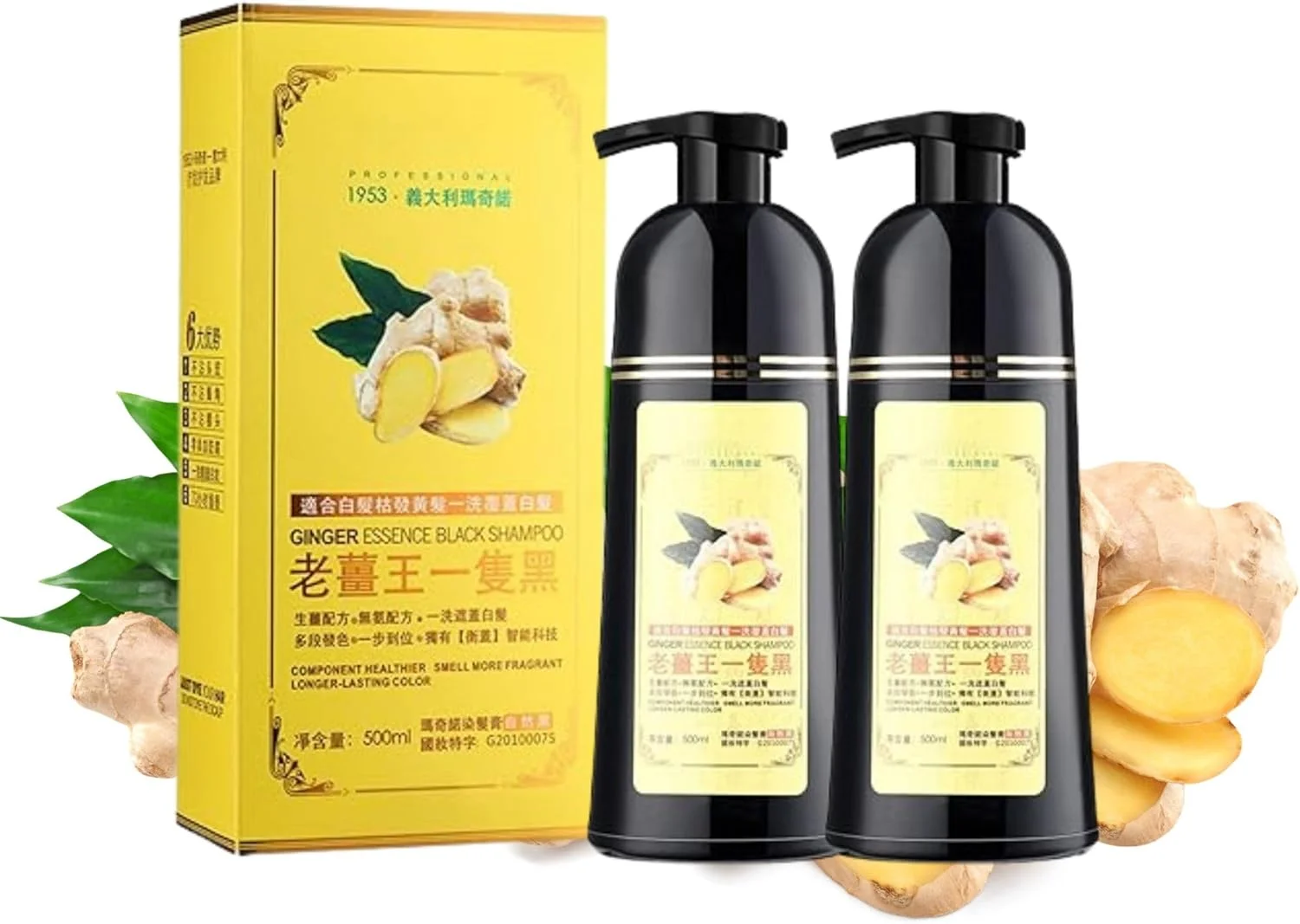 شامپو رنگ مو موکرو 500 میلی لیتر، شامپو رنگ مو زنجبیلی طبیعی تبدیل موهای سفید به سیاه در چند دقیقه، شامپو رنگ مو موکرو مشکی زنانه، بدون آمونیاک و بدون آسیب رساندن به مو، رنگ مو برای مردان، شامپو رنگ مو