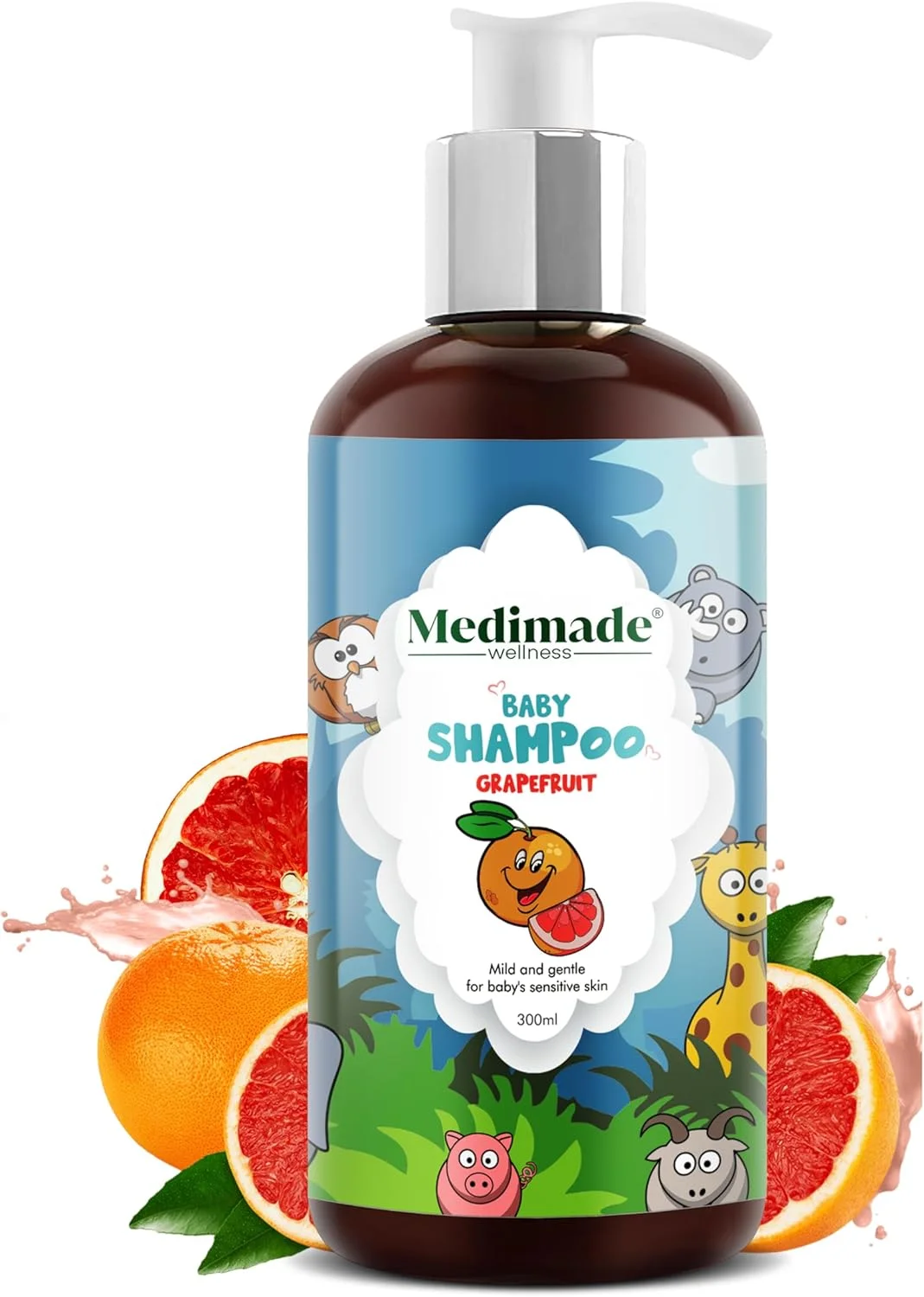 شامپو بچه مدی مید با رایحه گریپ فروت، ملایم و لطیف برای پوست حساس کودک - 300 میلی لیتر
