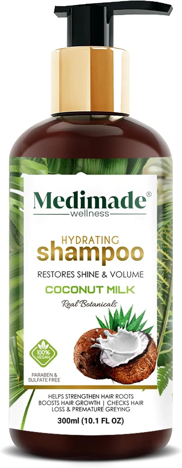 شامپو شیر نارگیل مدی مید مناسب آقایان و بانوان | برای آبرسانی و رفع وز مو | احیا کننده درخشندگی، حجم و لطافت | رفع شوره سر و پاکسازی پوست سر | جلوگیری از ریزش مو، آسیب و موخوره