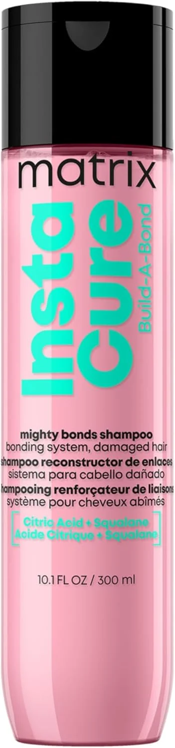 شامپو ترمیم کننده موهای آسیب دیده ماتریکس اینستاکیور بیلد-آ-باند مایتی باندز، تقویت کننده و نرم کننده، حاوی سیتریک اسید و اسکوالان، 8 برابر قوی تر و 94% موهای صاف تر، وگان، بدون سولفات، بدون پارابن