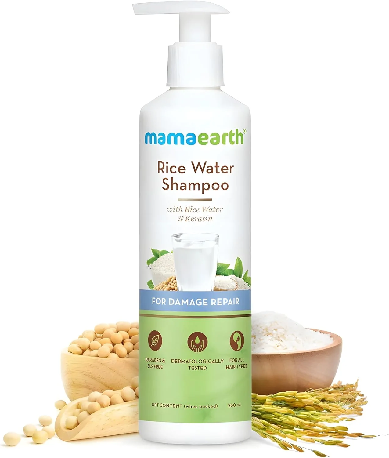 شامپو آب برنج ماماارت با آب برنج و کراتین برای موهای آسیب دیده، خشک و وز - 250 میلی لیتر
