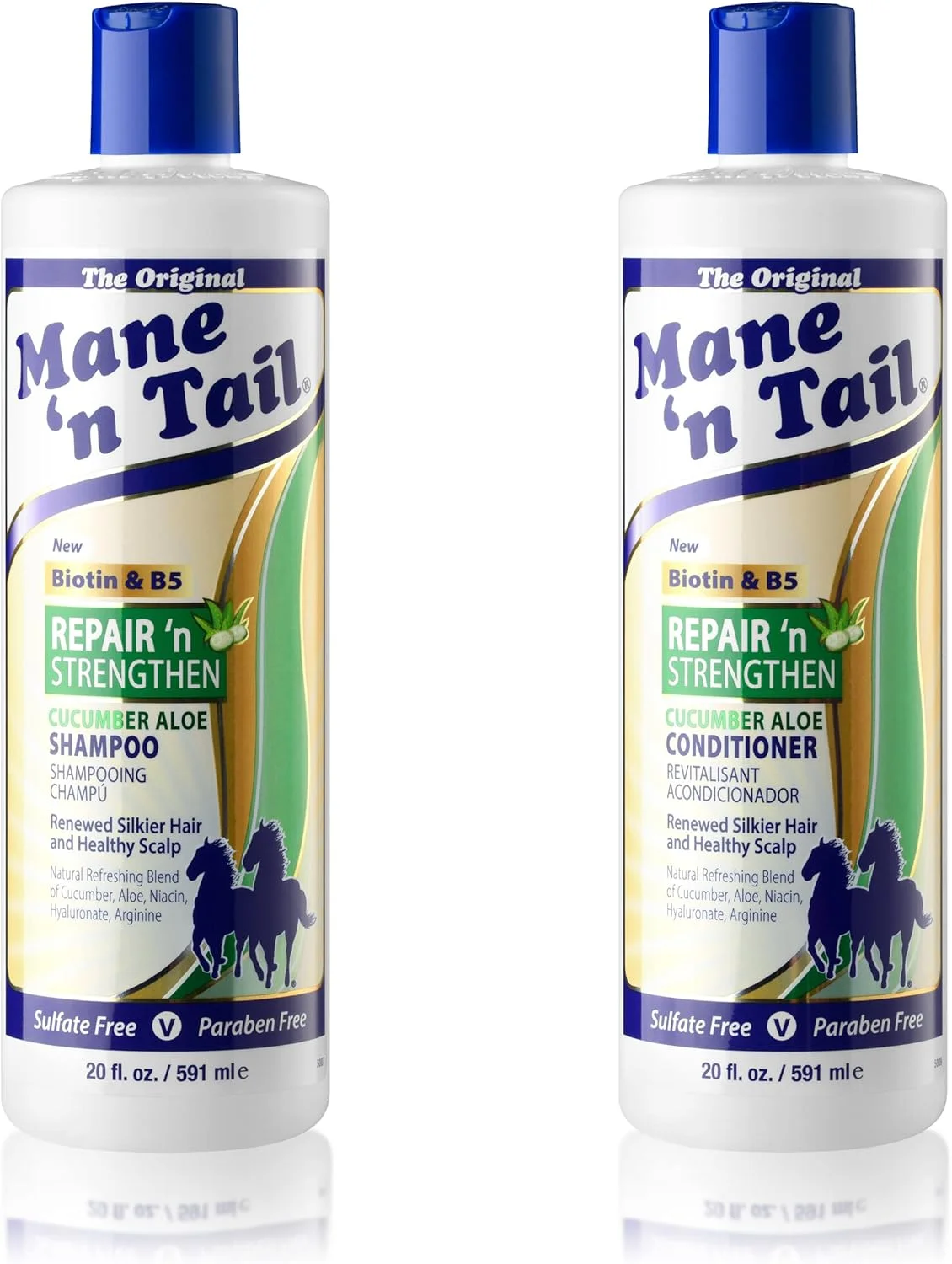 شامپو و نرم کننده تقویت کننده و ترمیم کننده مو مِین اِن تِیل (حجم 591 میلی لیتر) - خیار و آلوئه ورا، بدون سولفات و پارابن، وگان، حاوی آرگان، نارگیل، هیالورونات و بیوتین برای موهای قوی و سالم