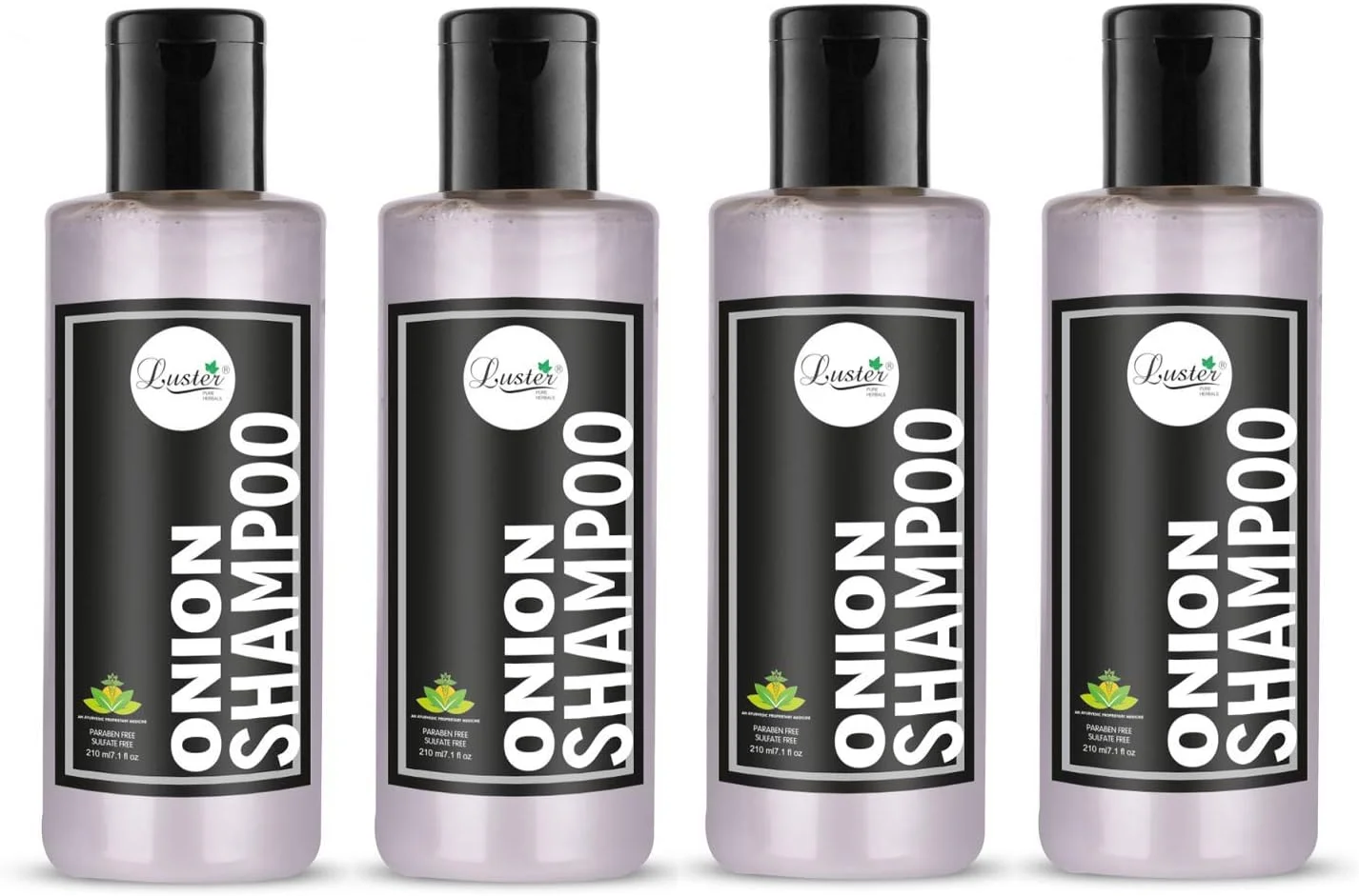 شامپو روغن پیاز Luster | غنی شده با عصاره های ارگانیک | شامپو برای رشد و ترمیم مو | برای موهای خشک و وز | برای زنان و مردان (بدون سولفات و پارابن) - بسته 4 عددی - 210 میلی لیتر