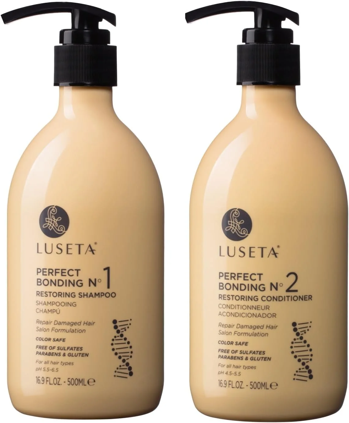 مجموعه شامپو و نرم کننده ترمیم کننده و پیوند دهنده لوسِتا پرفکت، مناسب برای انواع مو، 2x500 میلی لیتر