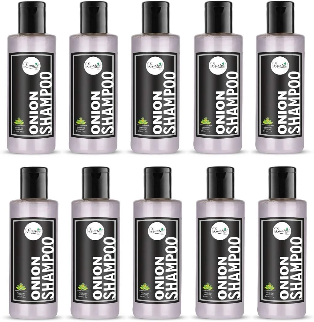 شامپو روغن پیاز Luster | غنی شده با عصاره های ارگانیک | شامپو برای رشد و ترمیم مو | برای موهای خشک و وز | برای زنان و مردان (بدون سولفات و پارابن) - بسته 10 عددی - 210 میلی لیتر