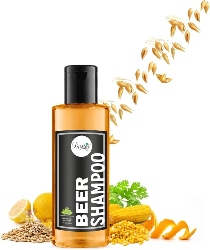 شامپو آبجو Luster برای موهای خشک و وز | شامپو برای رشد مو و ترمیم ریشه | شامپو آبجو کنترل ریزش مو برای زنان و مردان (بدون سولفات و پارابن) - بسته 2 عددی - 210 میلی لیتر