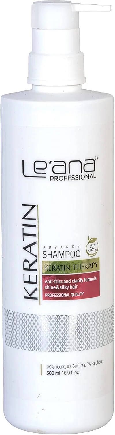 شامپو کراتین تراپی حرفه ای Le'ana، فرمول پیشرفته ضد وز و شفاف کننده، درخشان کننده (500 میلی لیتر)