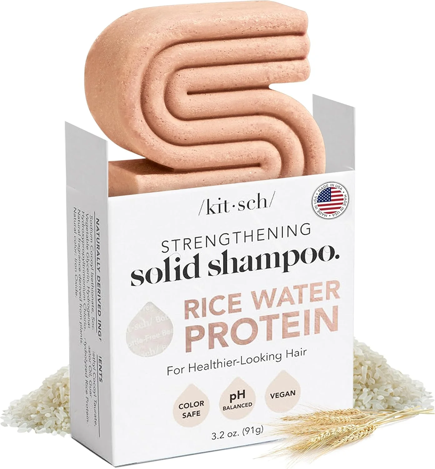 کیتچ شامپو برنج برای رشد و تقویت مو | مناسب موهای خشک | ساخت آمریکا | کاملا طبیعی | مرطوب کننده | شامپو جامد وگان برای مو | شامپو برنج | بدون پسماند، 90 گرم