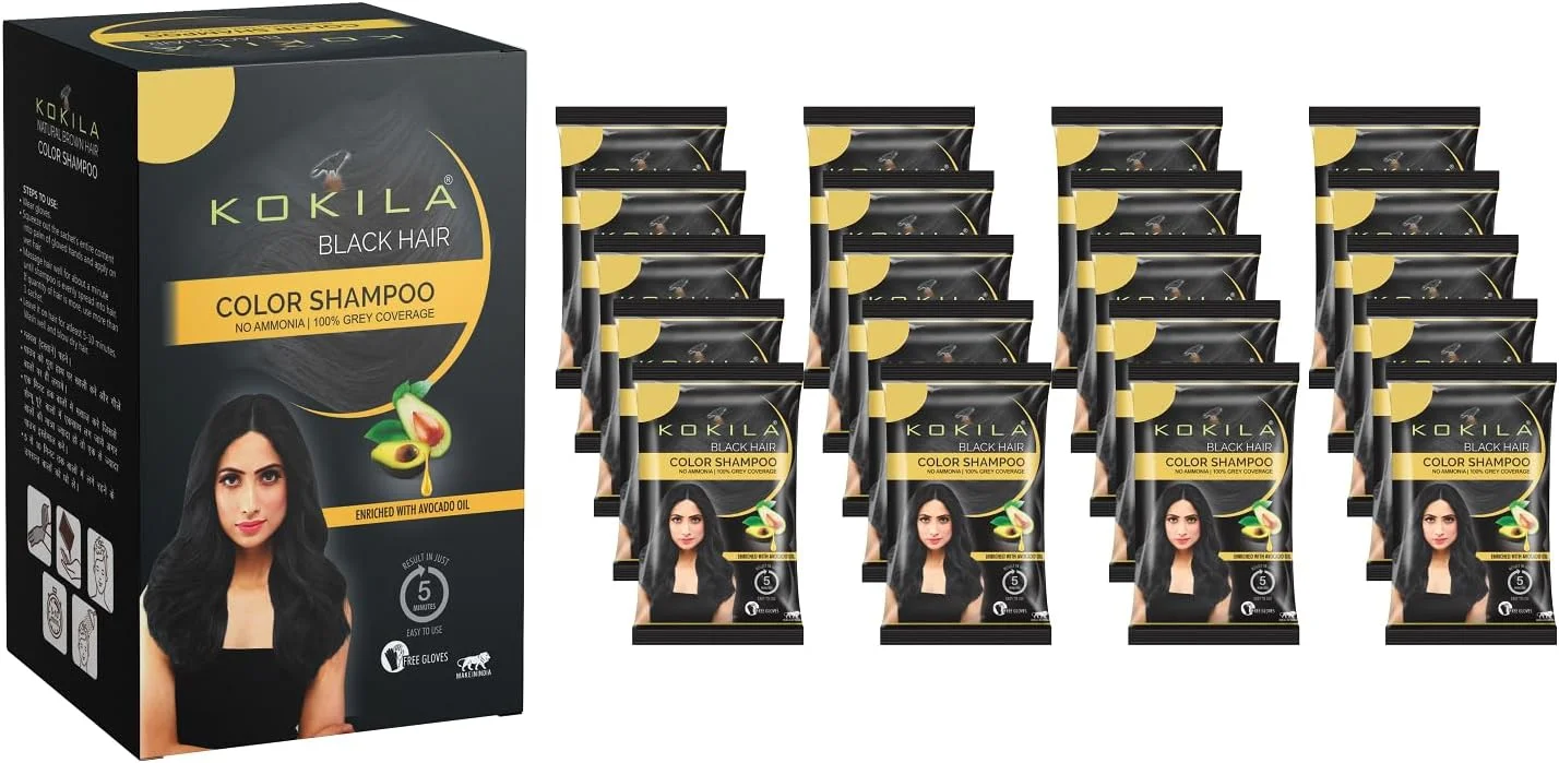 شامپو رنگ مو کوکیلا برای آقایان و بانوان | غنی شده با روغن بادام | شامپو رنگ 5 دقیقه ای و رنگ فوری ماندگار | (مشکی، 20 عدد)