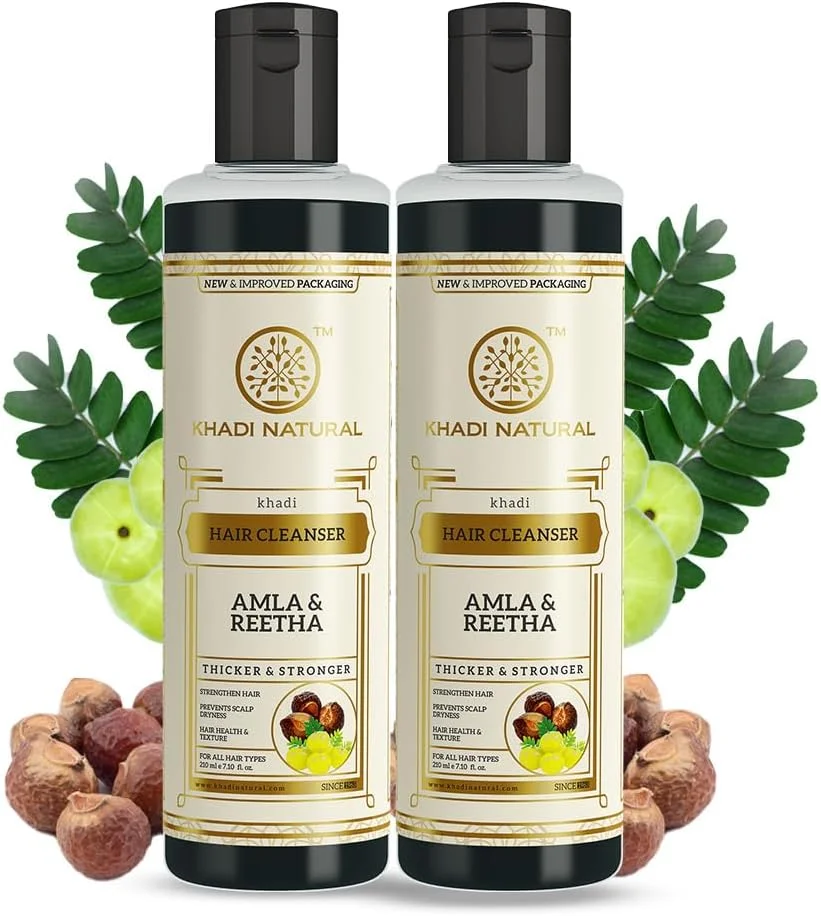 شامپو موی آمله و ریتا طبیعی Khadi | شامپو ضد ریزش مو | شامپو برای موهای ضخیم و قوی | شامپو آیورودا برای موهای سالم | مناسب برای انواع مو | بسته 2 عددی | (210 * 2) (420 میلی لیتر)