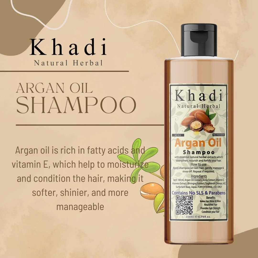 شامپو گیاهی آرگان مراکشی Khadi Natural حاوی روغن آرگان ارگانیک (بدون SLS و پارابن)، 200 میلی لیتر (شامپو روغن آرگان)