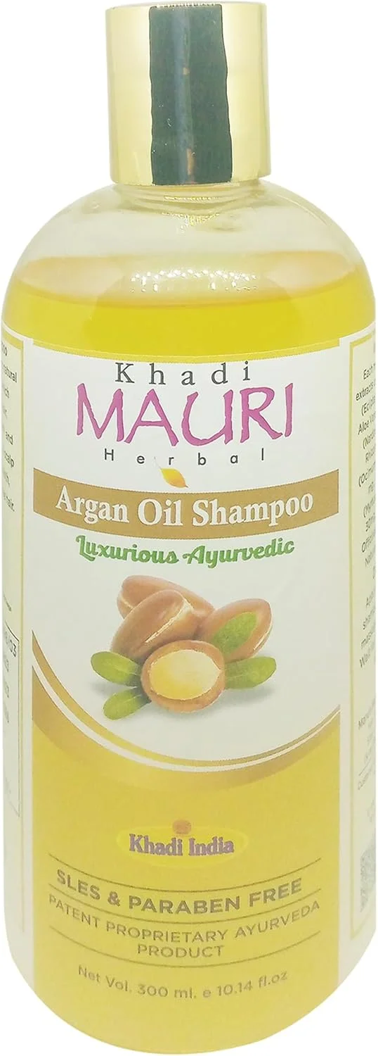 شامپو روغن آرگان گیاهی خادی موری - بدون SLES و پارابن - تقویت کننده رشد و ضخامت مو - غنی شده با آملا، برینگراج و آلوئه ورا - 210 میلی لیتر