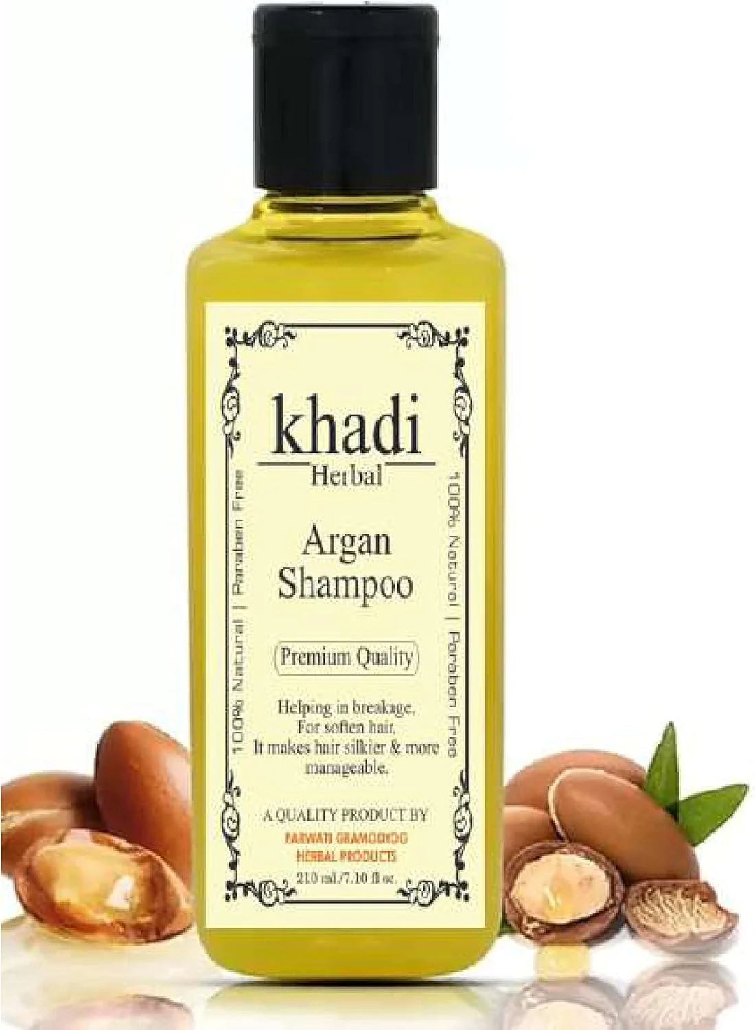 شامپو آرگان گیاهی خادی هربگیری - برای ترمیم مو و رفع وز - بدون پارابن، بدون رنگ (210 میلی لیتر)