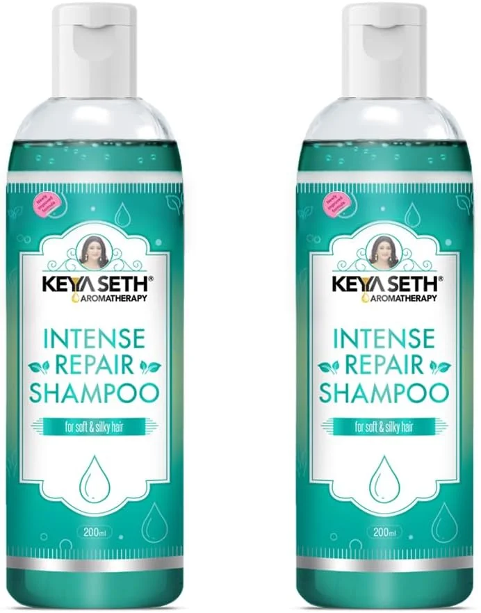 شامپو ترمیم کننده قوی موهای خشک و آسیب دیده Keya Seth Aromatherapy - نرم کننده، مغذی و تقویت کننده مو با پرو ویتامین B5 و روغن شمعدانی. 200 میلی لیتر (بسته 2 عددی)