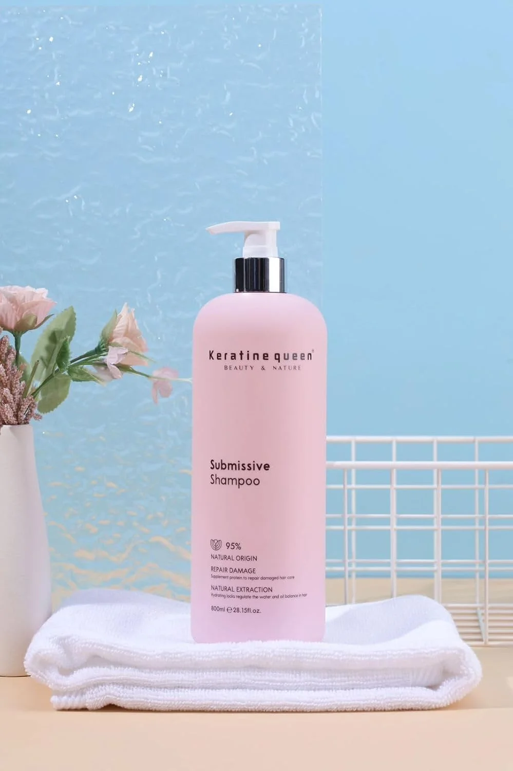 شامپو کراتین کویین سابمیسیو، 800 میلی لیتر، درمان طبیعی ترمیم آسیب دیدگی مو، 95% منشاء طبیعی