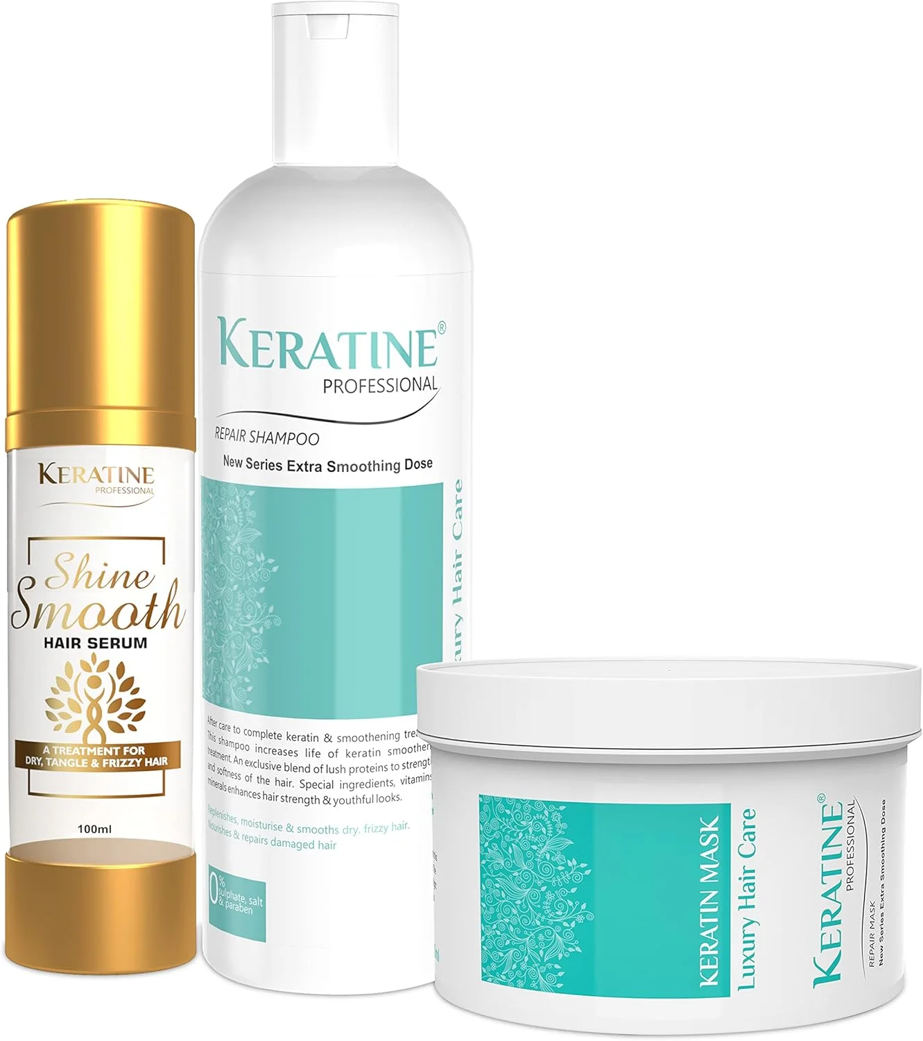 مجموعه شامپو کراتین، ماسک مو و سرم کراتین پروفشنال (100 میلی لیتر) - شامپو ترمیم کننده، ماسک مو ترمیم کننده و سرم حرفه ای برای موهای نازک و کم حجم - درمان های حرفه ای برای موهای خشک، آسیب دیده و رنگ شده