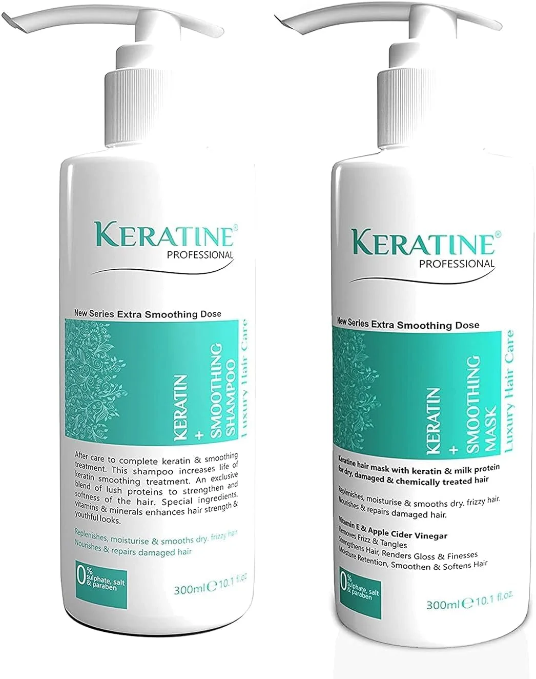 شامپو و ماسک مو کراتینه غنی شده با کراتین، روغن بادام، روغن جوجوبا و کره شی برای موهای فر، مجعد و صاف - شامپو بدون سولفات برای موهای خشک، آسیب دیده یا رنگ شده | ساخت هند