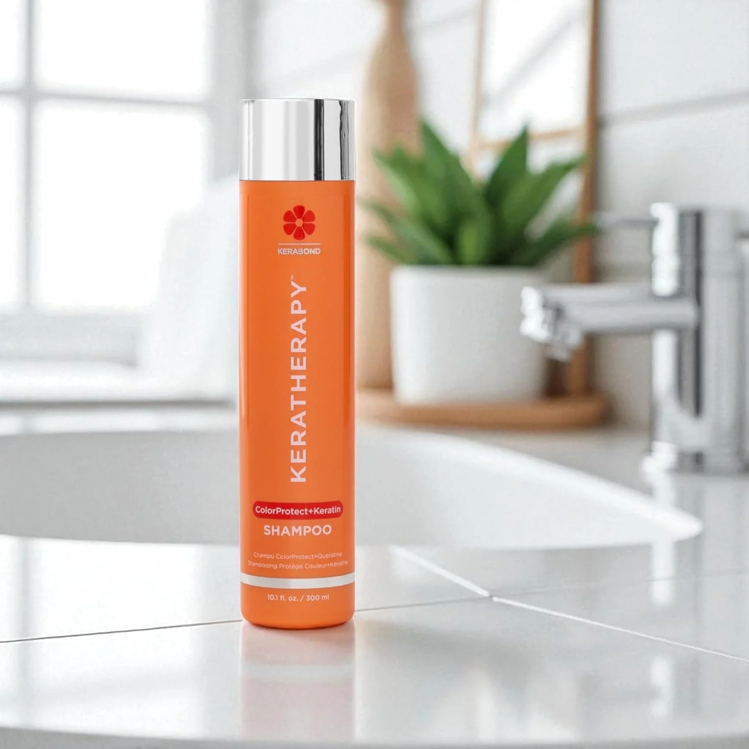 شامپو محافظ رنگ مو کراتراپی حاوی کراتین، 300 میلی لیتر - شامپو محافظ رنگ مو بدون گلوتن برای موهای رنگ شده با فناوری Kerabond، روغن تمشک قرمز، امگا 3 و 6