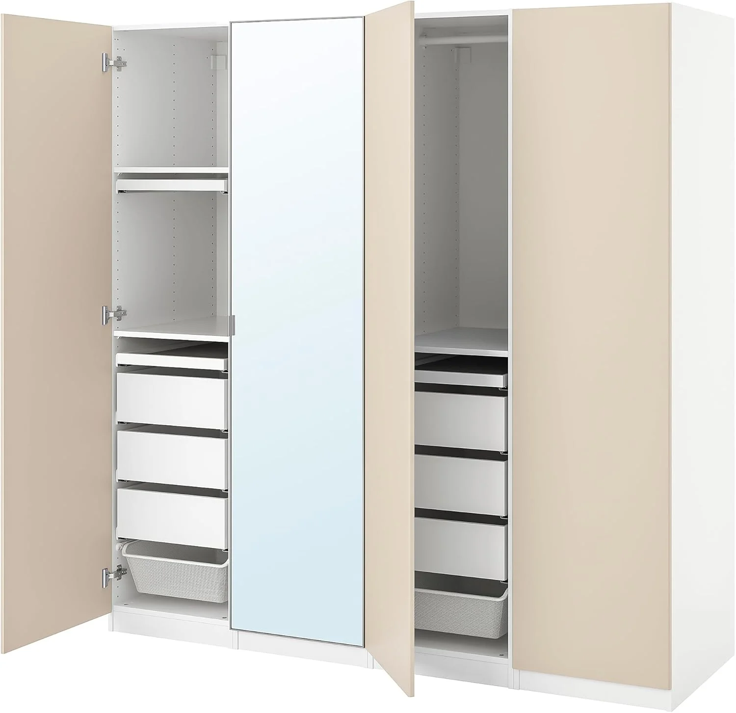 ترکیب کمد لباس PAX/REINSVOLL/ÅHEIM، 200x60x201 سانتی متر، سفید/خاکستری-بژ