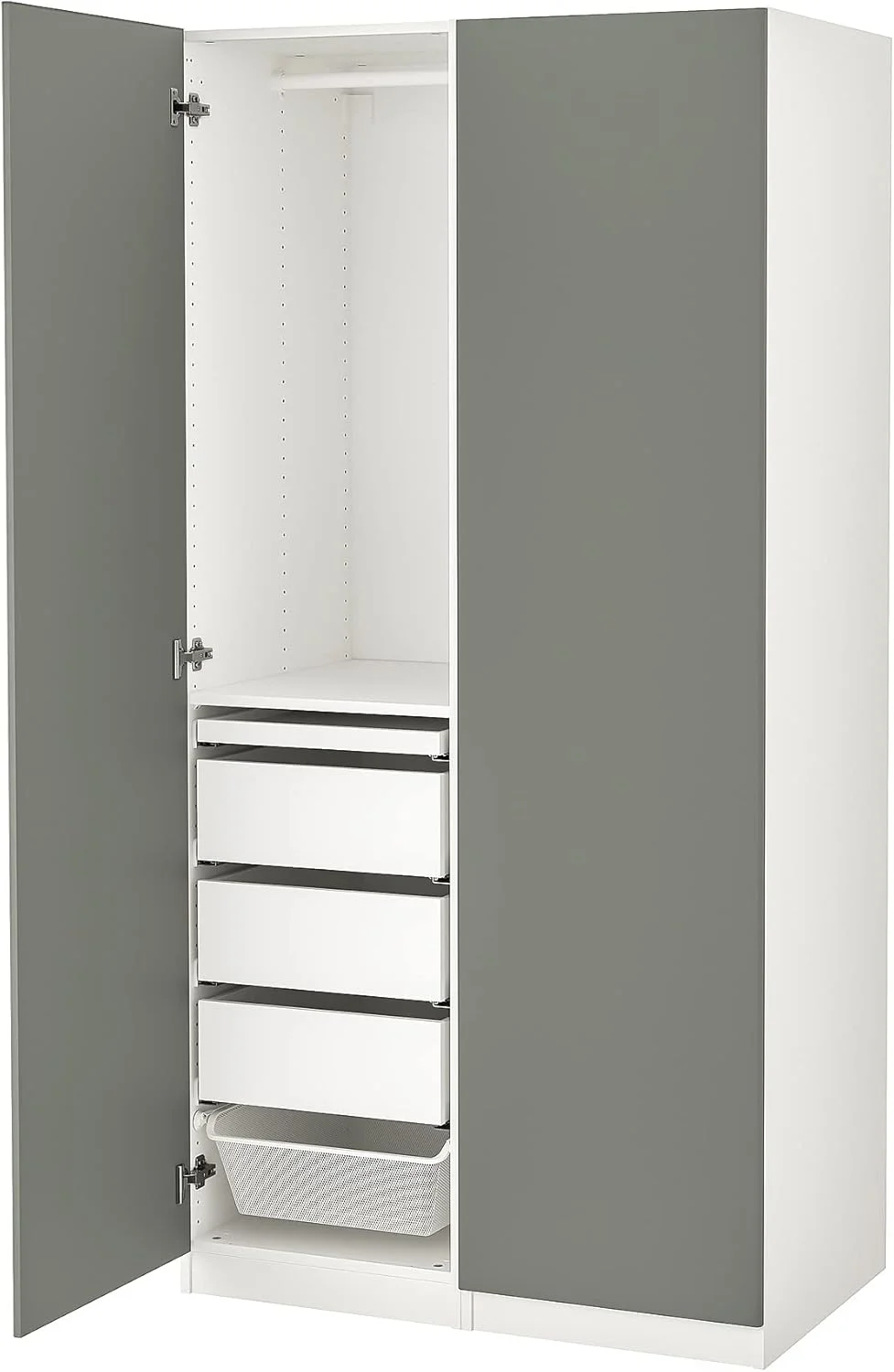 ترکیب کمد لباس PAX/REINSVOLL، ۱۰۰x۶۰x۲۰۱ سانتی متر، سفید/خاکستری-سبز