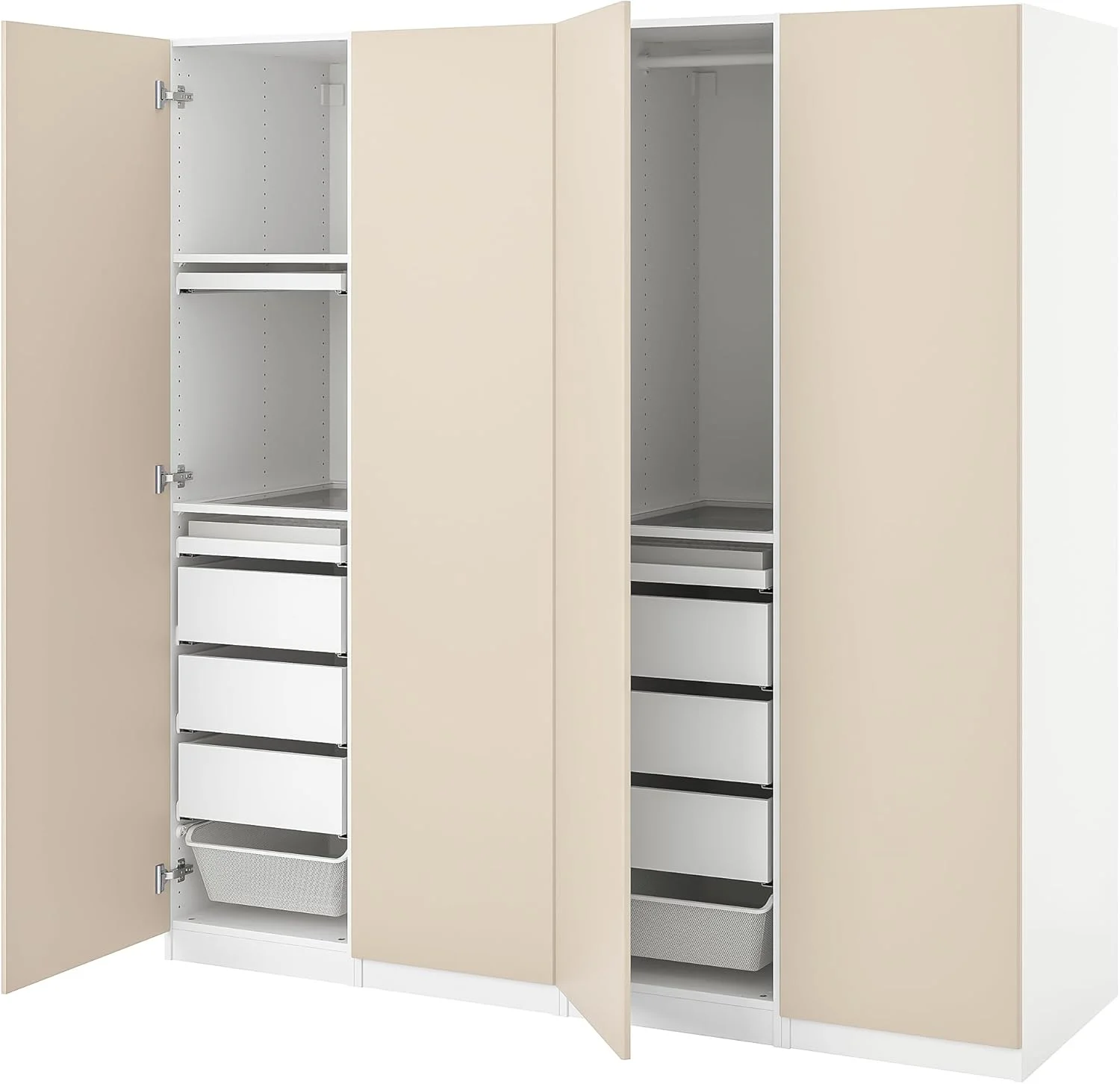 ترکیب کمد لباس PAX/REINSVOLL، 200x60x201 سانتی متر، سفید/خاکستری-بژ