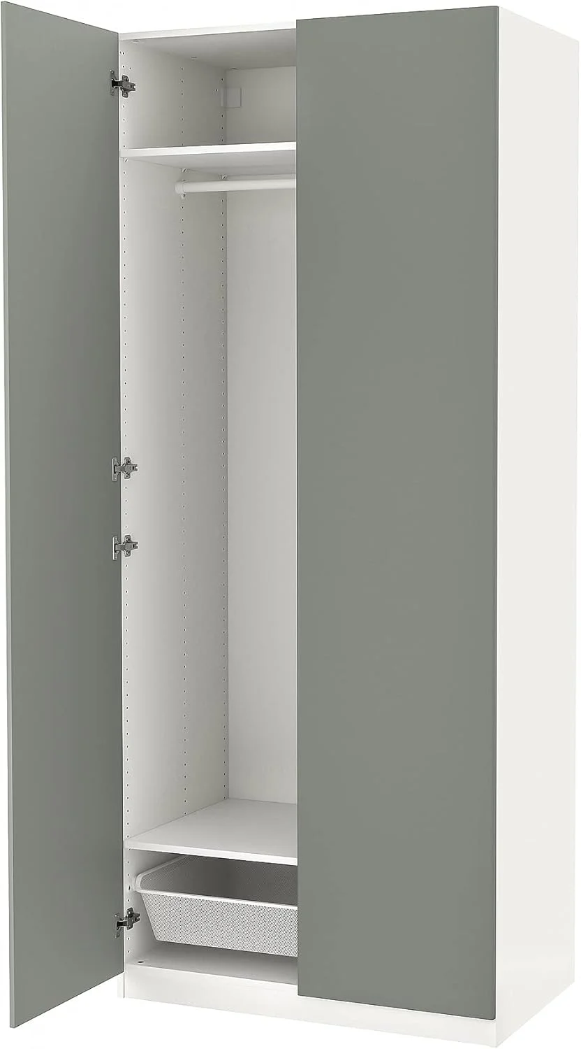 کمد لباس PAX/REINSVOLL، ۱۰۰x۶۰x۲۳۶ سانتی متر، سفید/خاکستری-سبز