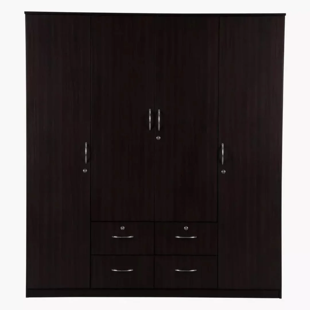 کمد لباس 4 درب Remedy با 4 کشو و درب و کشوهای قفل‌دار، رنگ ونگه