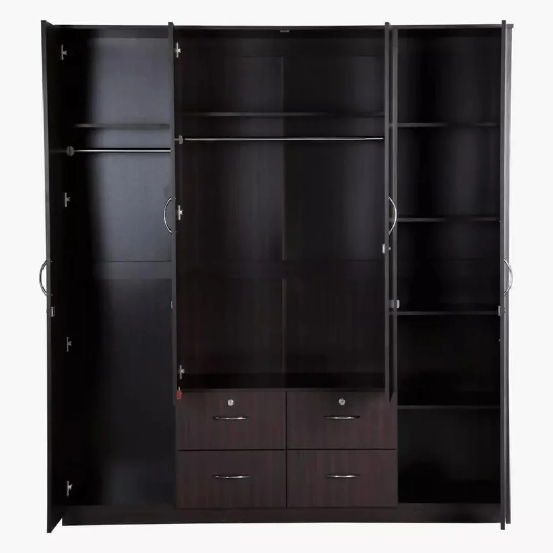 کمد لباس 4 درب Remedy با 4 کشو و درب و کشوهای قفل‌دار، رنگ ونگه