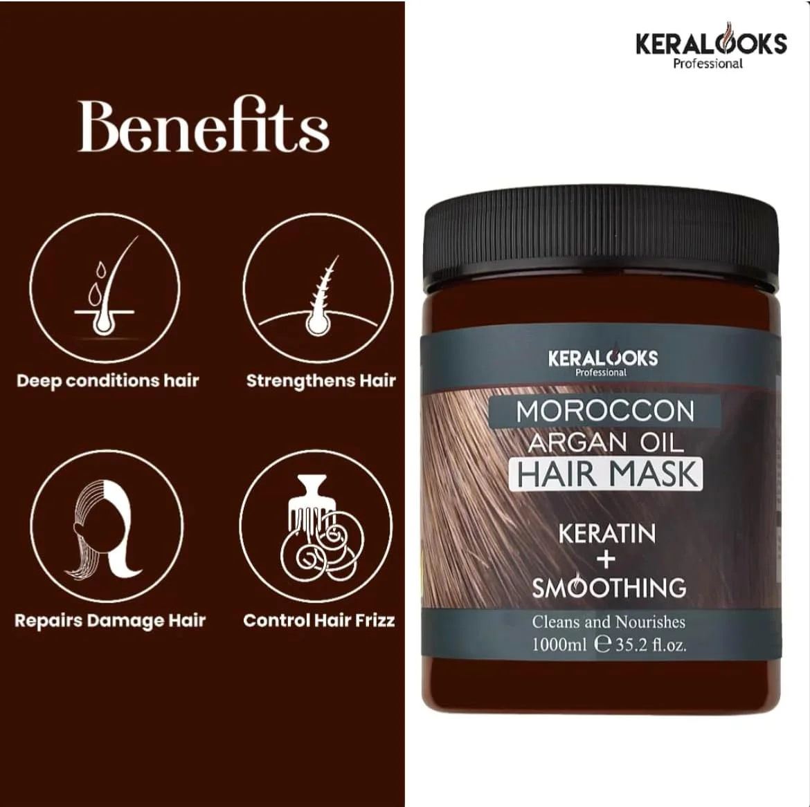 شامپو کراتین ترمیم کننده حرفه ای Keralooks بدون سولفات 500 میلی لیتر به همراه ماسک مو روغن آرگان مراکشی 1000 میلی لیتر (بسته ترکیبی)