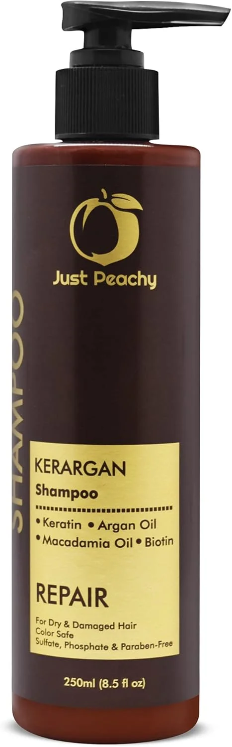 شامپو ترمیم کننده کرآرگان جاست پیچی | کراتین + روغن آرگان مراکشی + روغن ماکادمیا + بیوتین | محافظ رنگ مو | مناسب موهای خشک و آسیب دیده | بدون سولفات، پارابن، فسفات | 100% وگان | 250 میلی لیتر