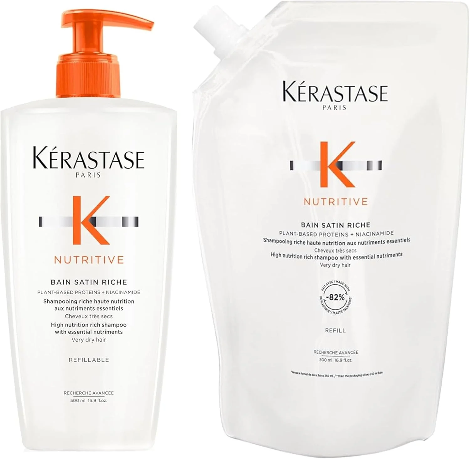 شامپو و کیسه پرکننده کراستاس نوترینتیو بین ساتین ریش - احیا کننده و تقویت کننده موهای بسیار خشک، بازگرداندن درخشش، برای موهای بسیار خشک، 500 میلی لیتر + کیسه پرکننده 500 میلی لیتر