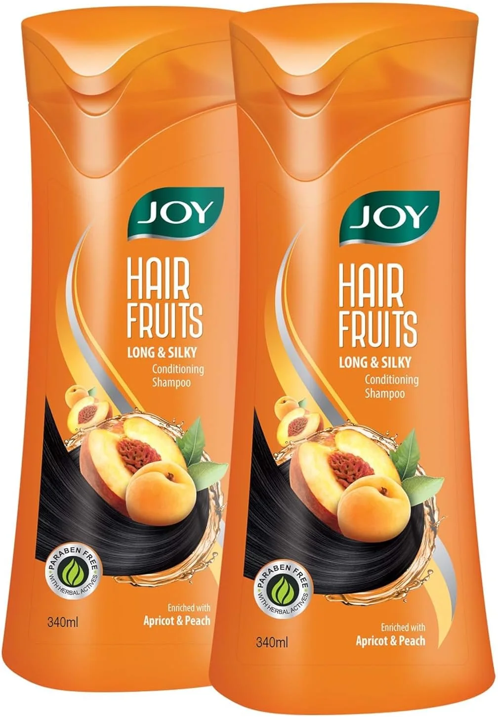 شامپو نرم کننده موهای بلند و ابریشمی Joy Hair Fruits غنی شده با زردآلو و هلو (2 عدد 340 میلی لیتر)