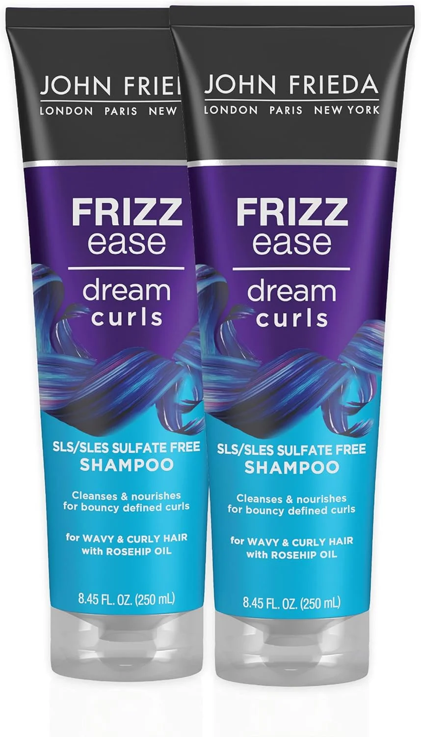 شامپو موی فر جان فریدا، مدل Frizz Ease Dream Curls، بدون سولفات SLS/SLES، کمک به کنترل وز مو، با فناوری تقویت کننده فر، 250 میلی لیتر (بسته 2 عددی)