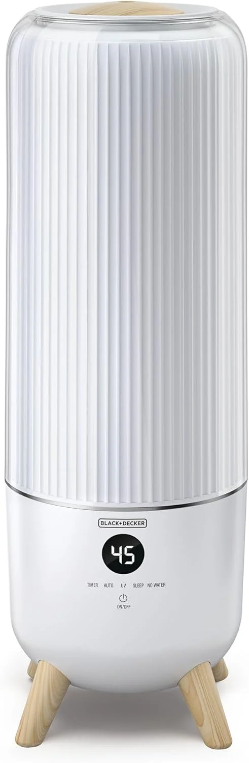 دستگاه بخور دیجیتال بلک اند دکر، 25 وات، ظرفیت 6 لیتر، کنترل از راه دور، حالت خودکار، حالت خواب، 3 سطح مه، حسگر محیط، عملکرد مداوم تا 40 ساعت، پوشش 430 فوت مربع، سفید - HM6000-B5