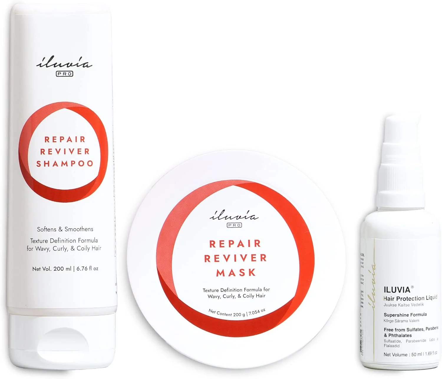 مجموعه مراقبت از پیوند مو iluvia - احیا کننده ترمیم کننده برای تعریف طبیعی در موهای موج دار و فر - بدون سولفات و پارابن (شامپو 200 میلی لیتر، ماسک 200 گرم، سرم 50 میلی لیتر)