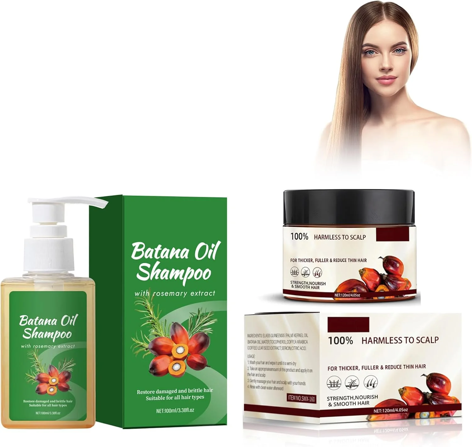 شامپو مغذی باتانا Hppsctink، شامپو مرطوب کننده عمقی باتانا 100 میلی لیتر و نرم کننده باتانا 120 گرم، تقویت کننده مو، تغذیه کننده مو، شامپو