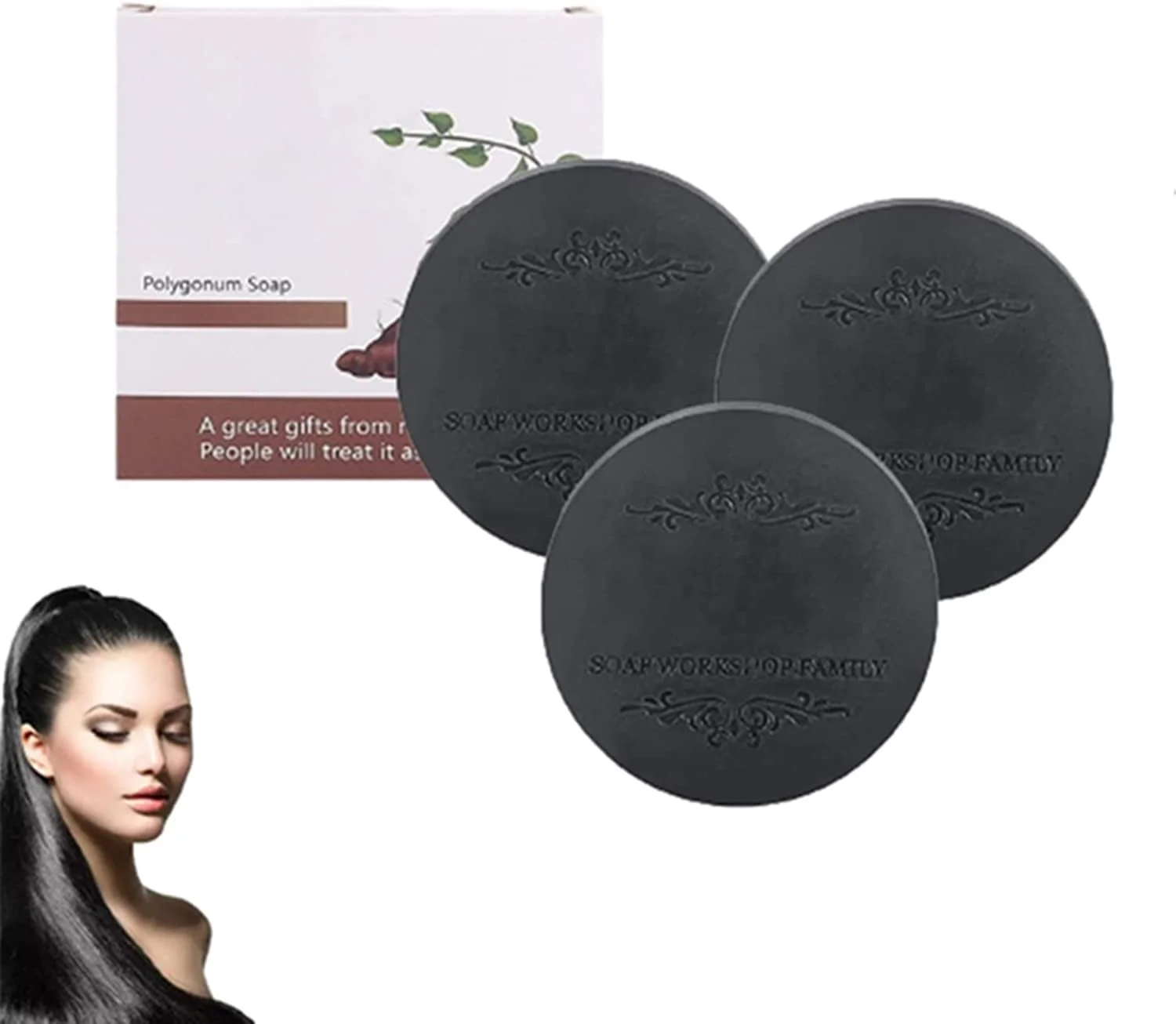 شامپو بار Fallopia Multiflora مشکی و ضخیم کننده مو، شامپو بار تیره کننده مو، شامپو با عصاره He Shou Wu، شامپو بار ارگانیک ضد سفیدی مو برای ترمیم موهای خشک و آسیب دیده (3 عدد)