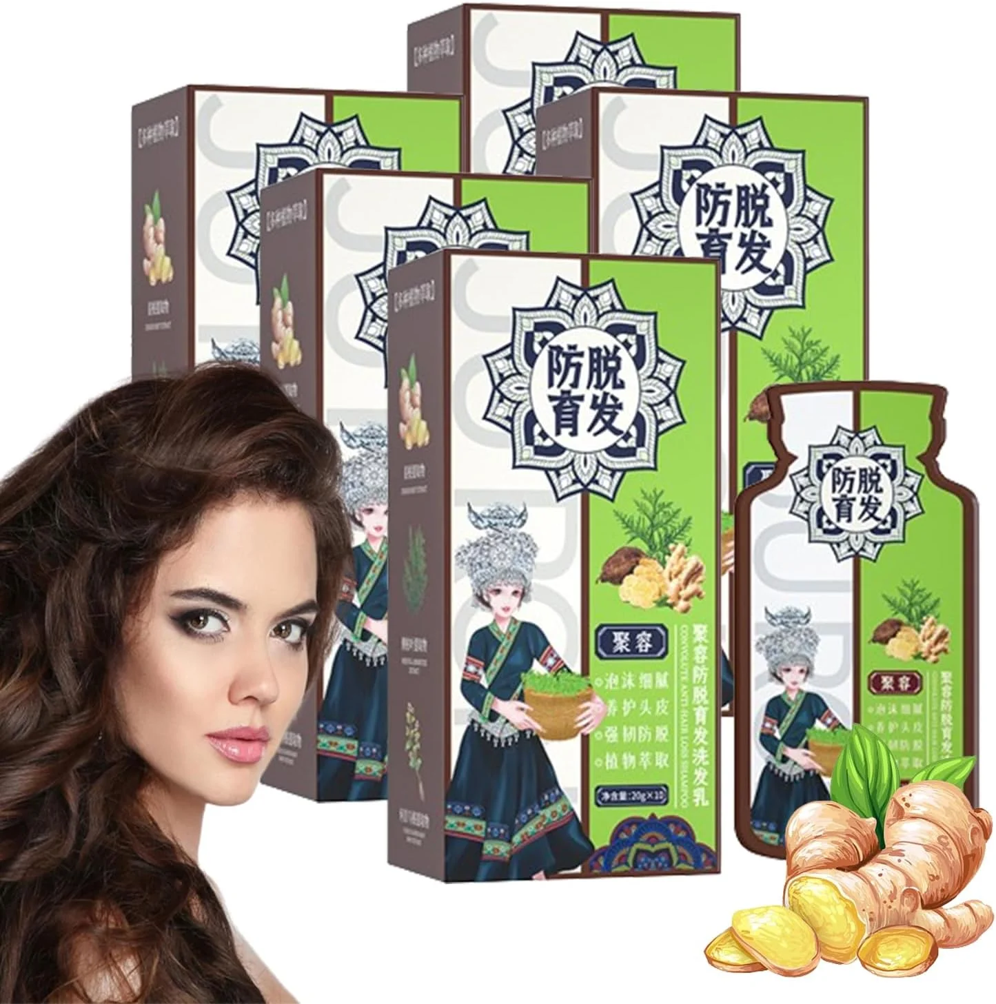 شامپو ضد ریزش مو عصاره گیاه زنجبیل، شامپو زنجبیل ضد ریزش مو، مناسب برای موهای نازک و آسیب دیده (5 جعبه)