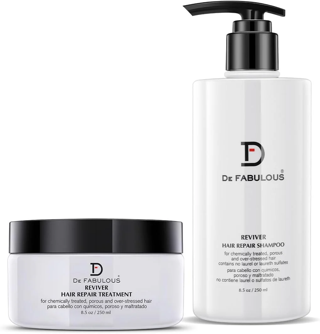 شامپو و درمان ترمیم کننده مو دی فابولوس ریوایور 250 میلی لیتر (مجموعه 2 عددی) بدون سولفات و پارابن، متعادل کننده pH، ترمیم کننده موهای خشک و وز، مناسب برای انواع مو.