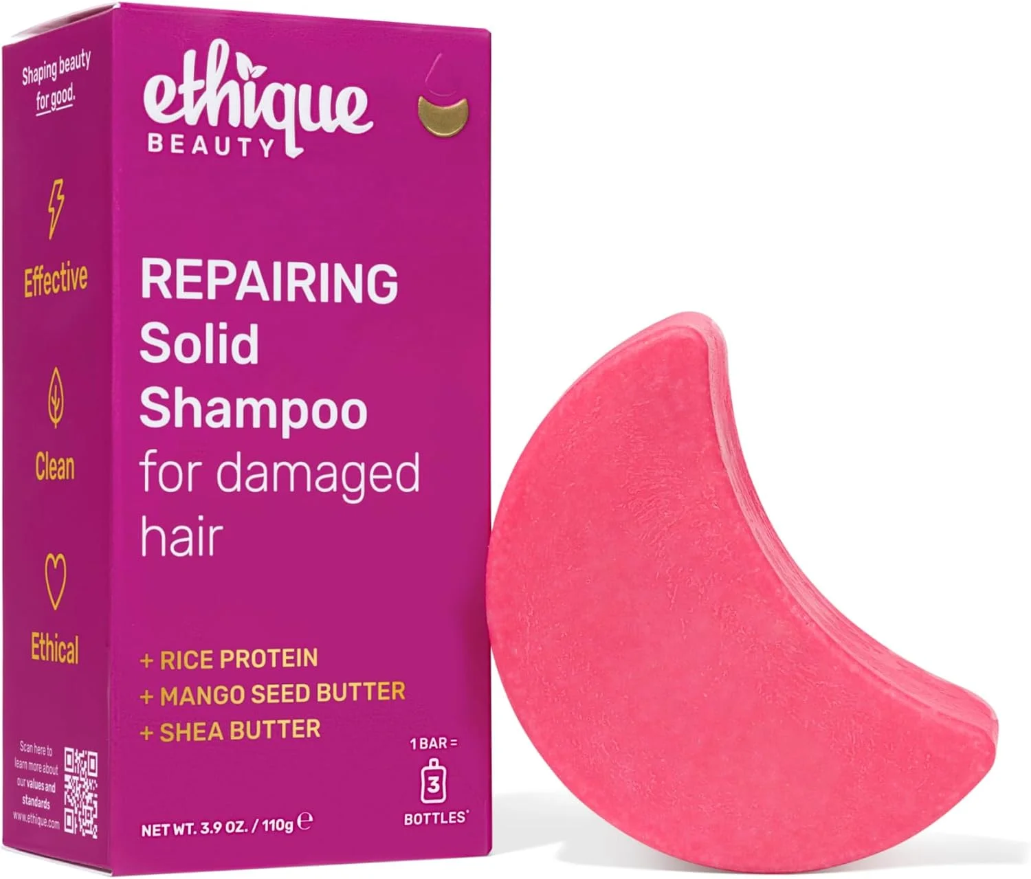 شامپو بار ترمیم کننده پروتئین برنج Ethique برای موهای خشک و آسیب دیده - بدون پلاستیک، وگان، بدون تست حیوانی، 110 گرم - نام سابق سوربت