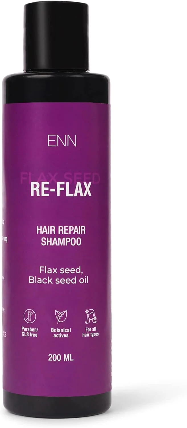شامپو ترمیم کننده مو ENN Re-Flax، حاوی دانه کتان و روغن سیاه دانه، فاقد پارابن و SLS، مناسب انواع مو (200 میلی لیتر)