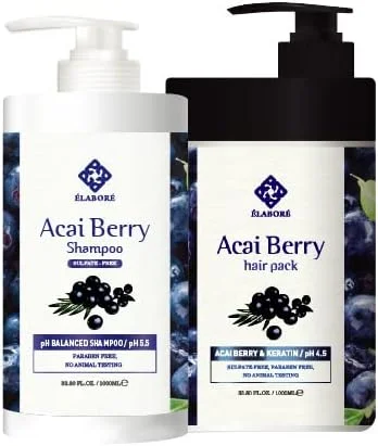 مجموعه شامپو و ماسک مو فوق العاده آکای بری Elabore (بدون سولفات) 1000 میلی لیتر