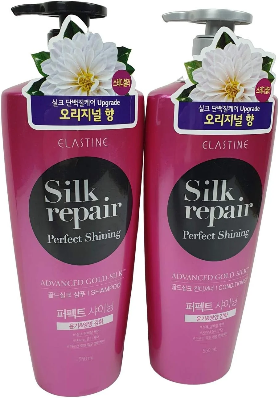 شامپو و نرم کننده ترمیم کننده و درخشان کننده مو الاستین با عصاره ابریشم (550 میلی لیتر)